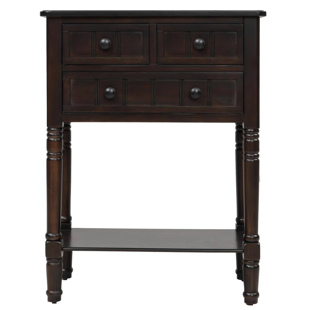 Harper  Bright Designs 24 in. Espresso Standard Rectangle Wood Console Table with 3-Drawers WF192646AAB