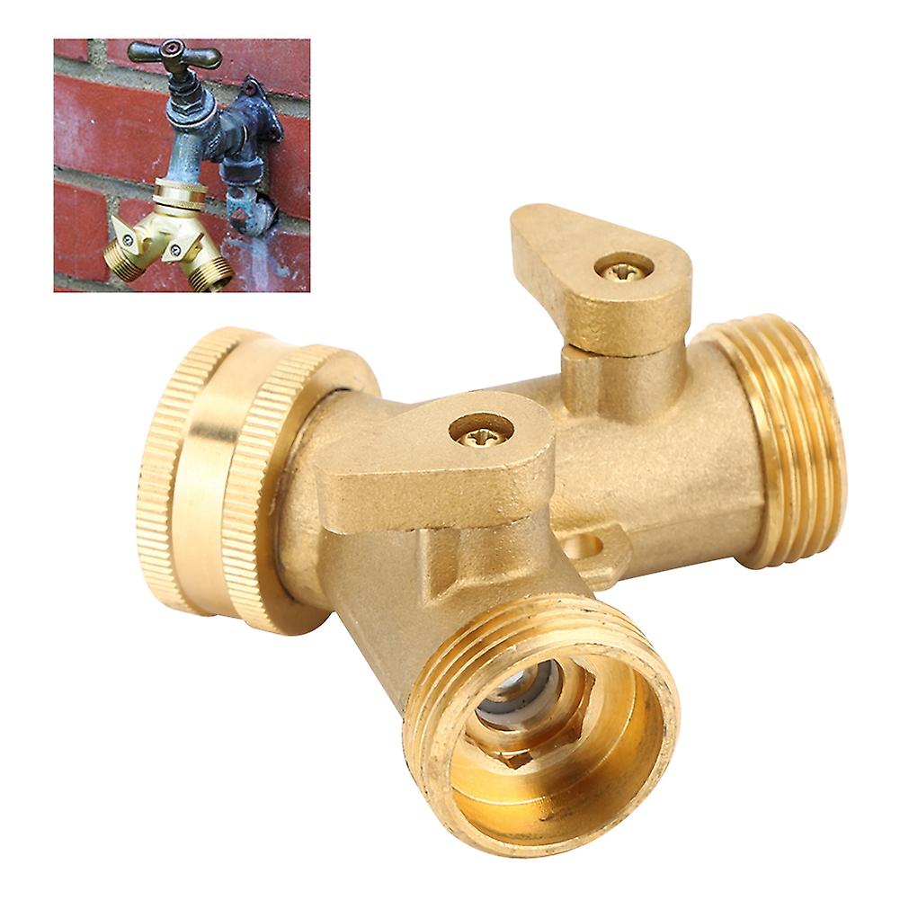 3/4 Inch 2?Way Garden Hose Splitter Garden Brass Water Connector with Valve US Standard