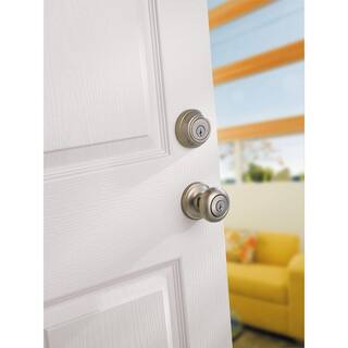 Kwikset Juno Satin Nickel Exterior Entry Door Knob and Single Cylinder Deadbolt Combo Pack Featuring SmartKey Security 99910-034