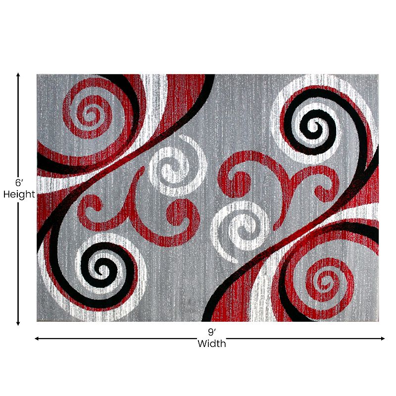 Masada Rugs Masada Rugs Stephanie Collection 6'x9' Area Rug with Modern Contemporary Design in Red， Gray， Black and White - Design 1100