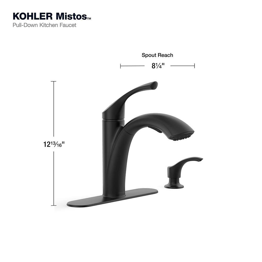 KOHLER Mistos Single-Handle Pull-Out Sprayer Kitchen Faucet in Matte Black K-R72510-SD-BL