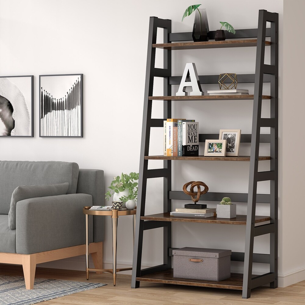 5 Tier Ladder Shelves  Bookshelf Bookcase for Living Room