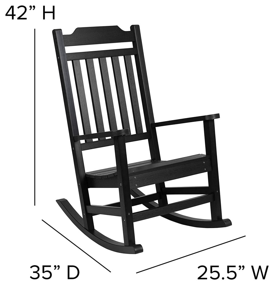 Set of 2 Rocking Chair  Tall Design With Contoured Seat and Slatted Back  Black   Transitional   Rocking Chairs   by Declusia  Houzz