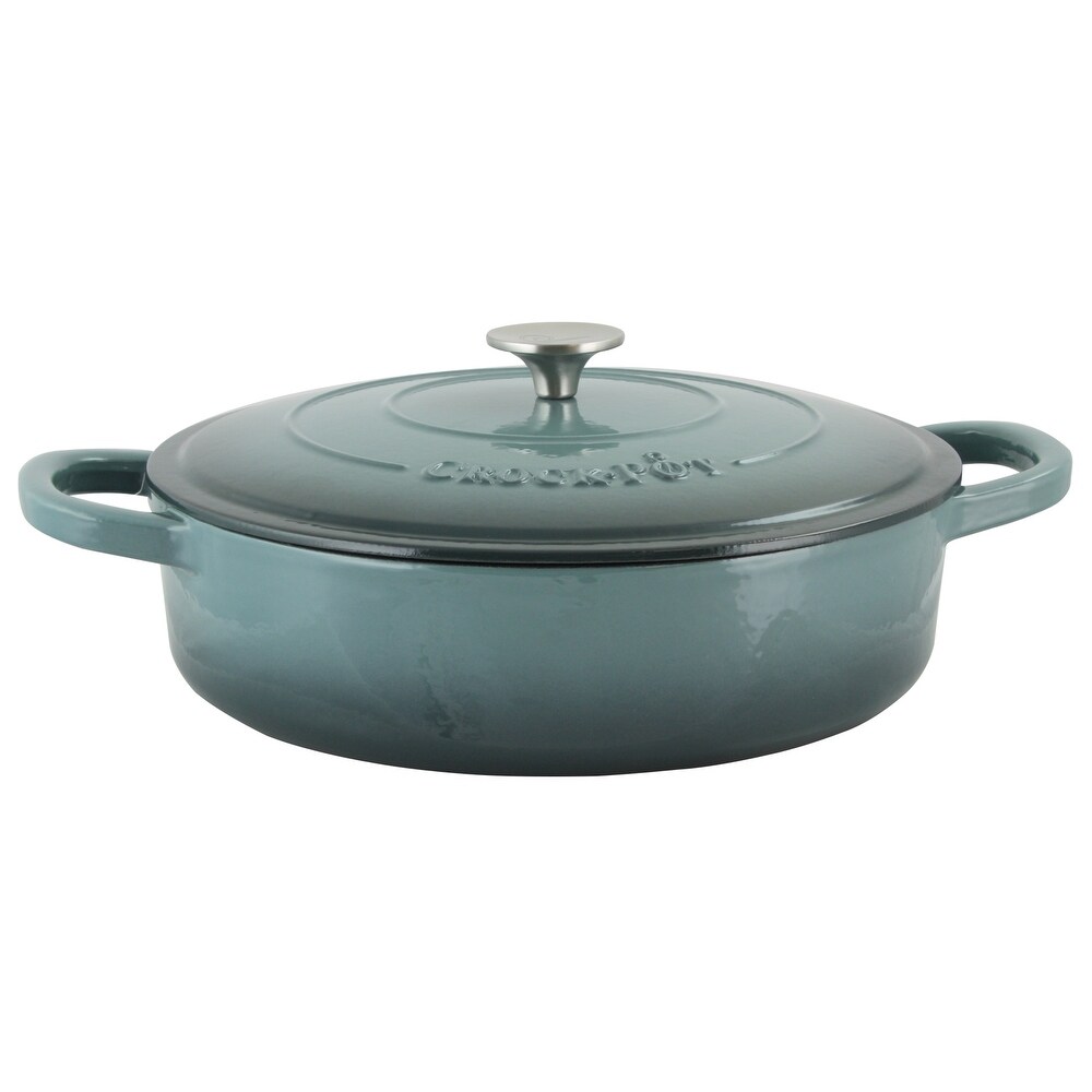 Enameled 5 Quart Cast Iron Round Braising Pan W/ Lid in Ash