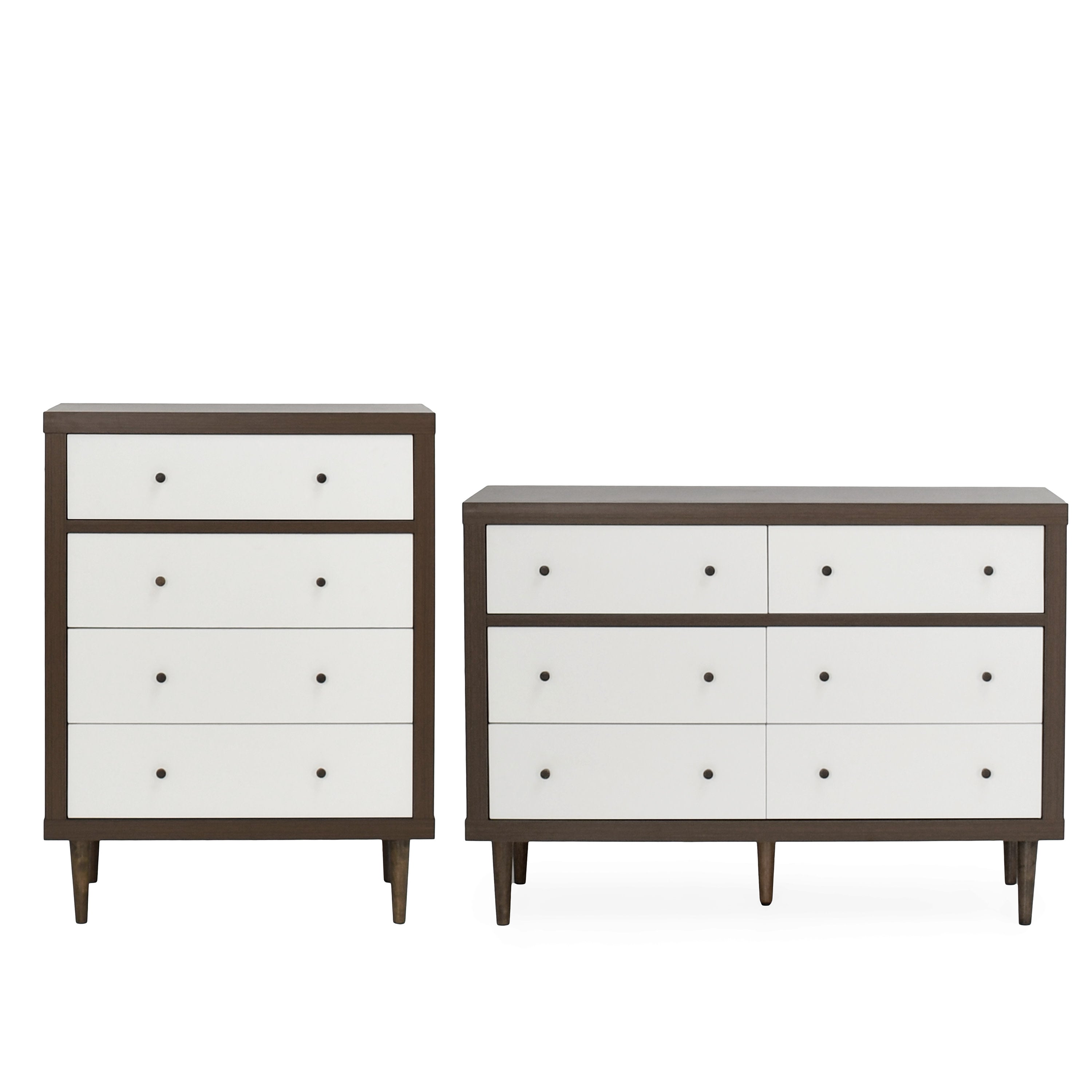 Farhart Mid Century Modern 2 Piece Double Dresser and 4 Drawer Dresser Bedroom Set