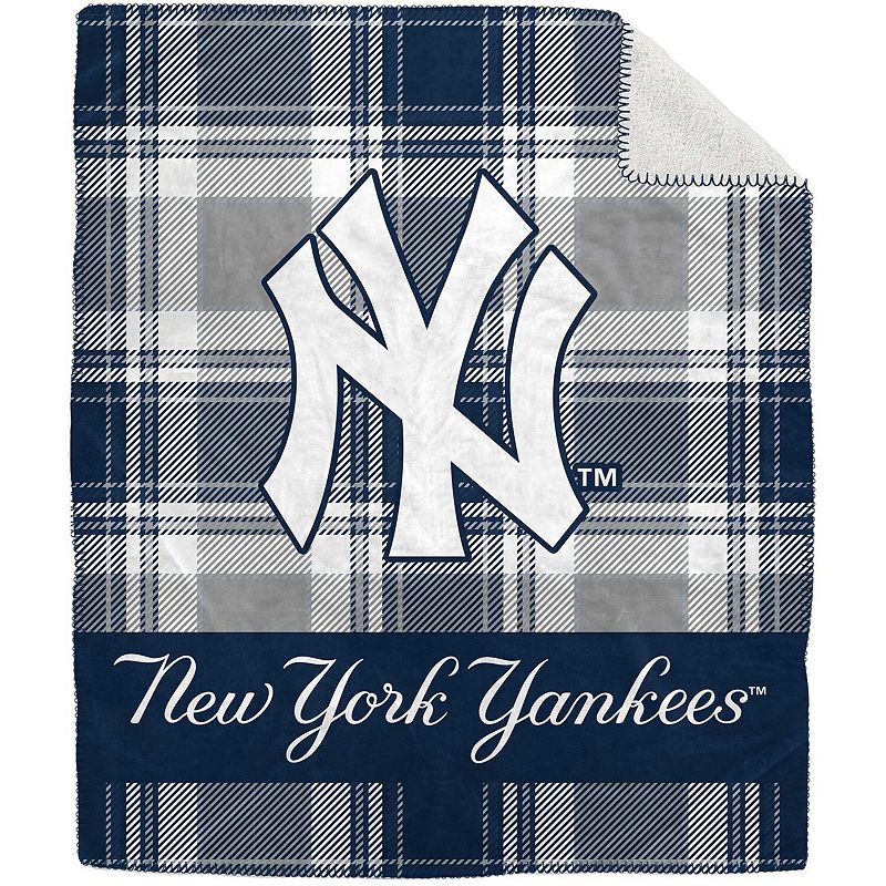 Pegasus New York Yankees 50 x 60 Plaid Flannel Sherpa Plush Blanket