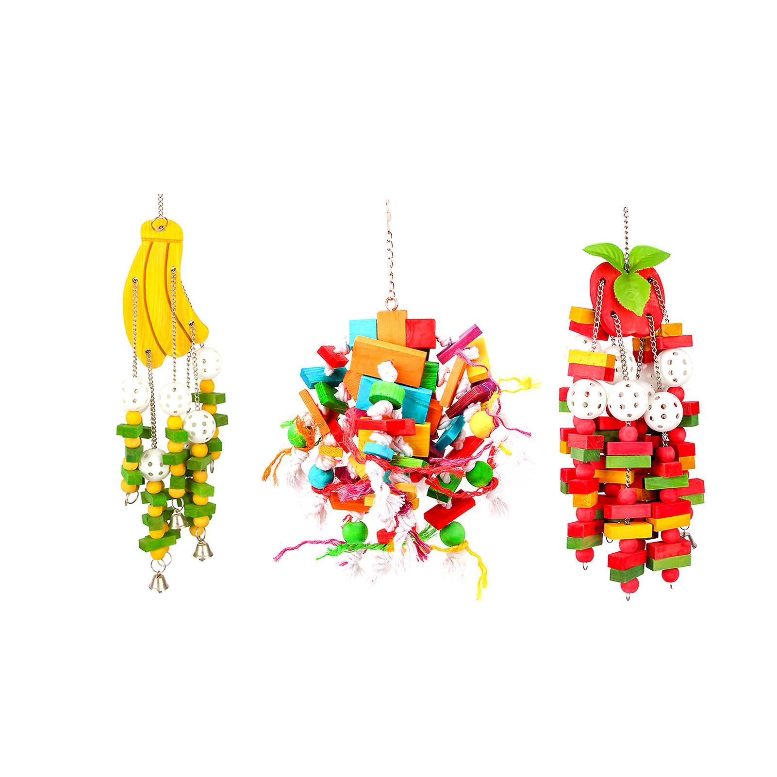 Large Bird Parrot Toys Wooden Parrot Toys Parrot Chewing Hanging Toys Cotton Rope Skewers Gold