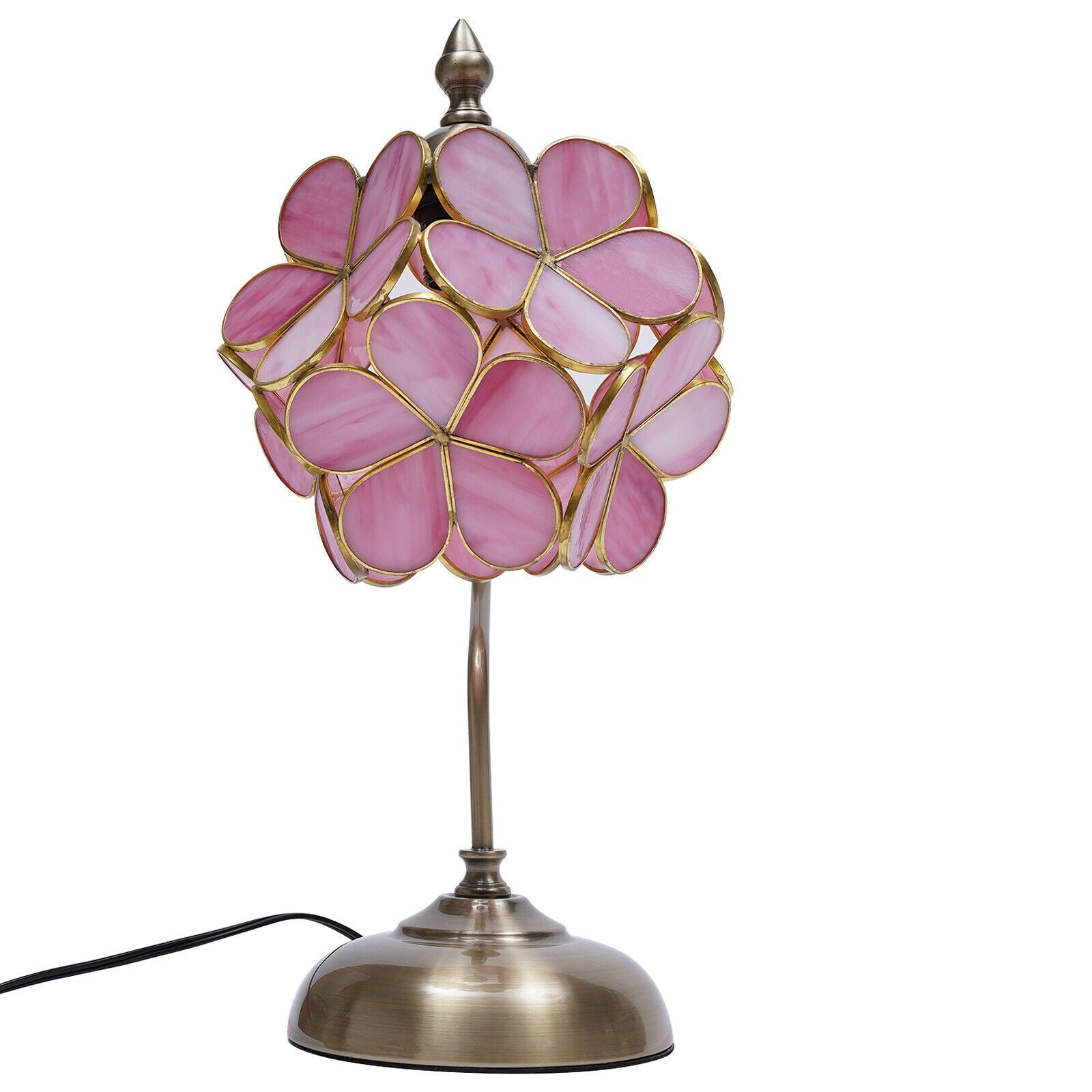 Fichiouy Retro Desk Lamp Stained Glass Petal Table Light Reading Lamp Bedside Light for Bedroom E27