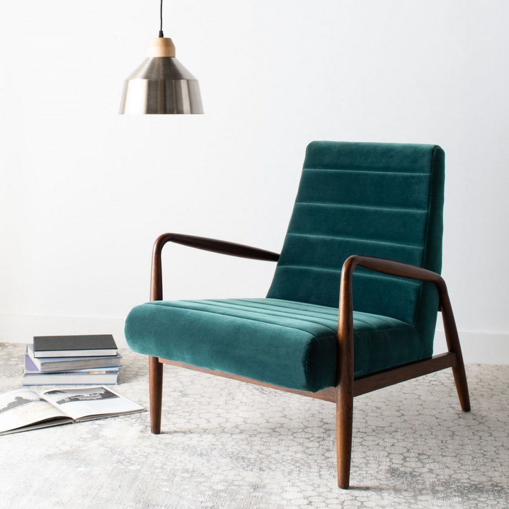 Sabello Channel Tufted Arm Chair Dark Teal/Dark Walnut   Midcentury   Armchairs And Accent Chairs   by V.S.D Furniture  Houzz