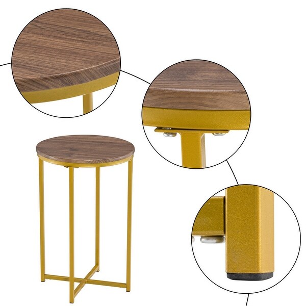 Simple Wood Top Round Metal Coffee Table for Living Room Gold