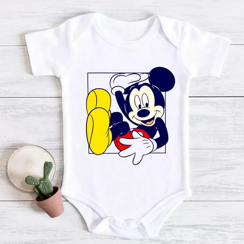 2024 New Summer Baby Clothing cotton micky mouse print bodysuit white short sleeve newborn romper 0-24M Toddler Jumpsuit