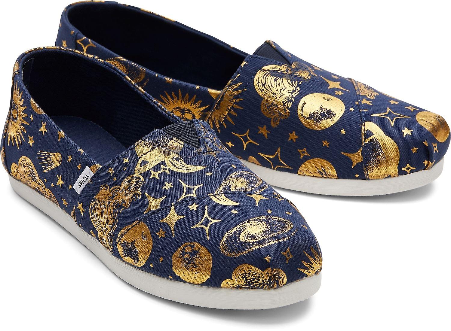 Toms Alpargata Navy Gold Foil Womens Espadrilles Slipons