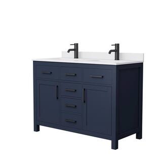 Wyndham Collection Beckett 48 in. W x 22 in. D x 35 in. H Double Sink Bathroom Vanity in Dark Blue with White Cultured Marble Top WCG242448DBBWCUNSMXX