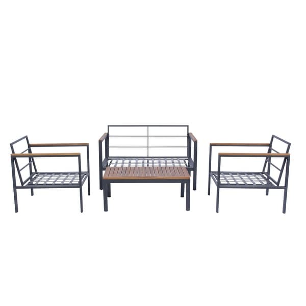 4 Pieces Outdoor Sofa Set with Acacia Wood Top