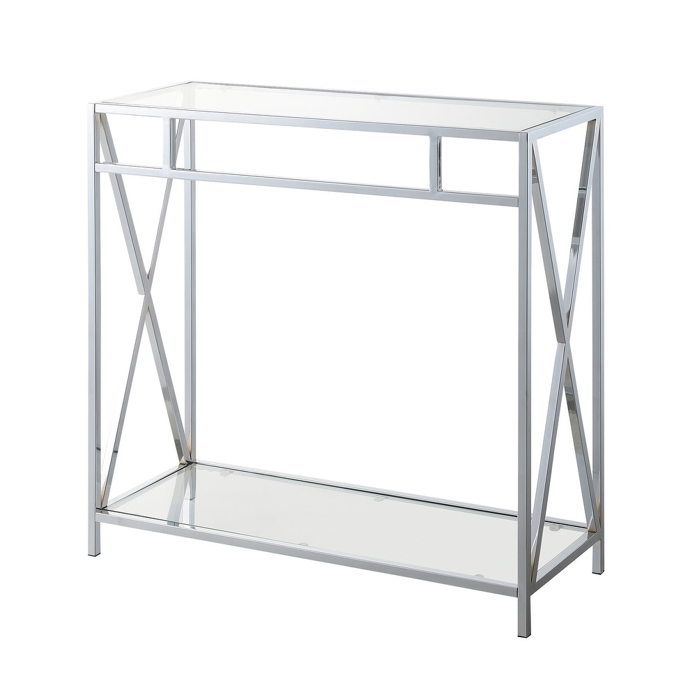 Convenience Concepts Oxford Chrome Glass Hall Table with Shelf