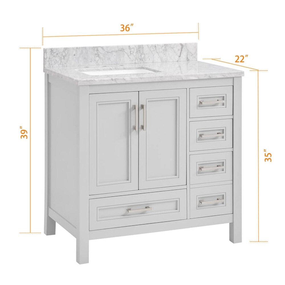 Vines 36 in. Grey Bathroom Vanity with Carrara Marble Top