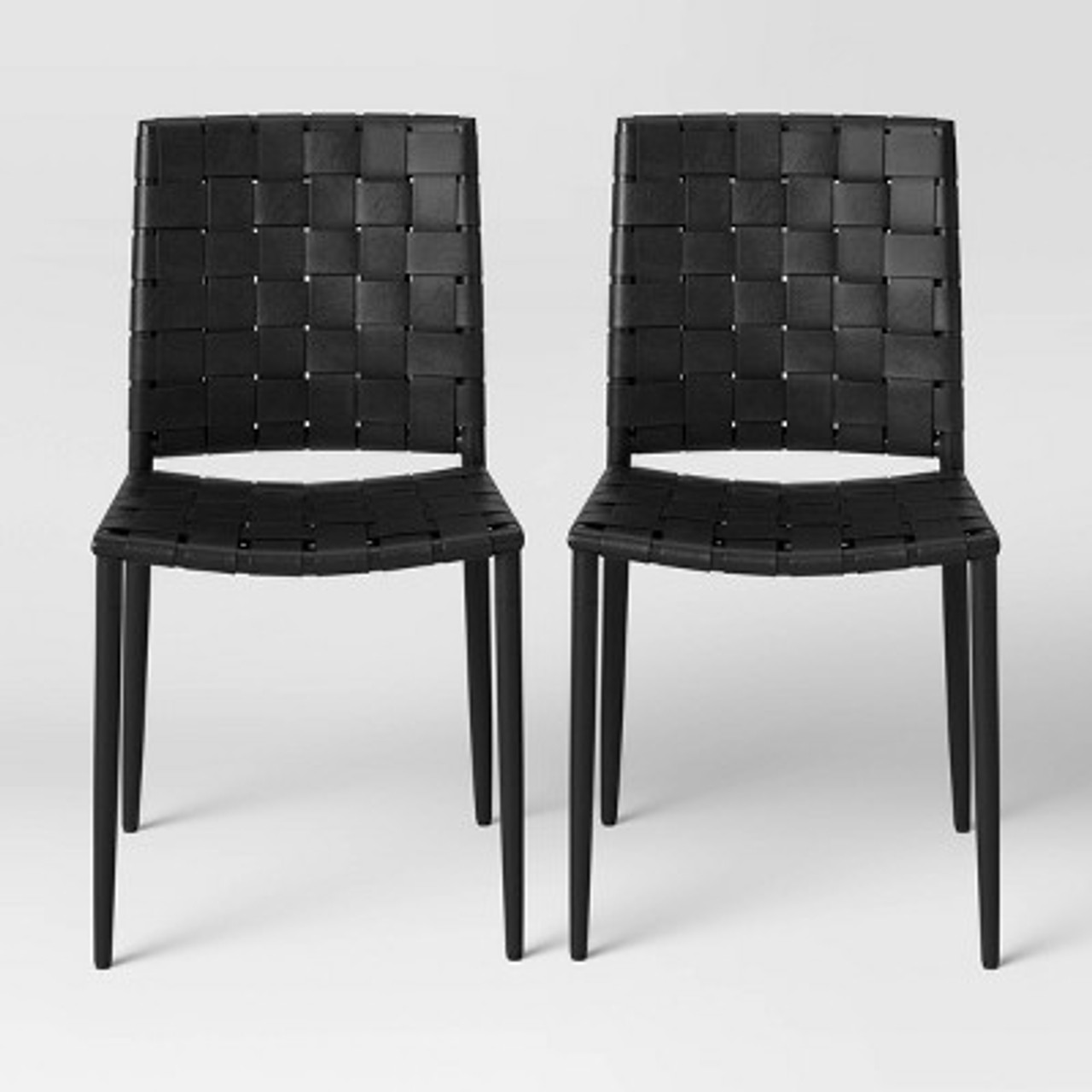 2pk Wellfleet Woven Leather Metal Base Dining Chair Black - Project 62