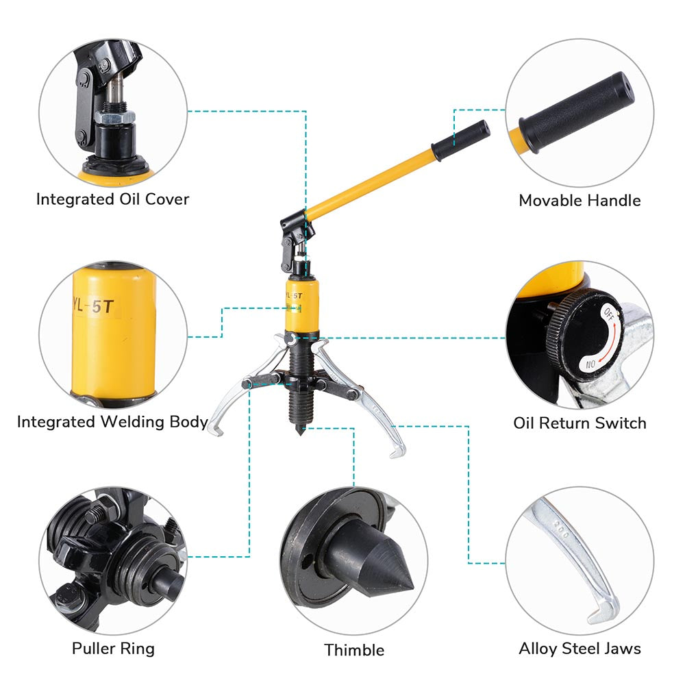 Yescom Hydraulic Gear Bearing Puller Set 5-ton 3 Jaws