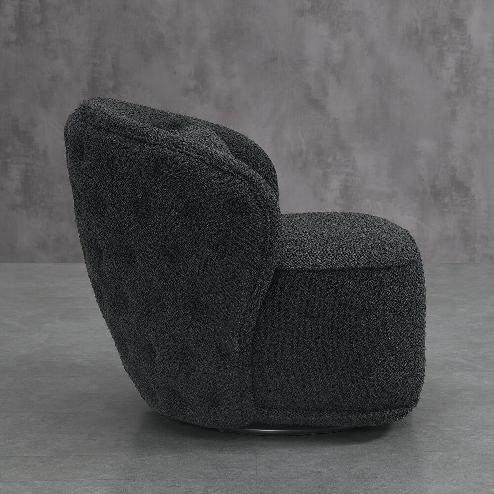 Boucle Upholstered Tufted Back Swivel Barrel Chair