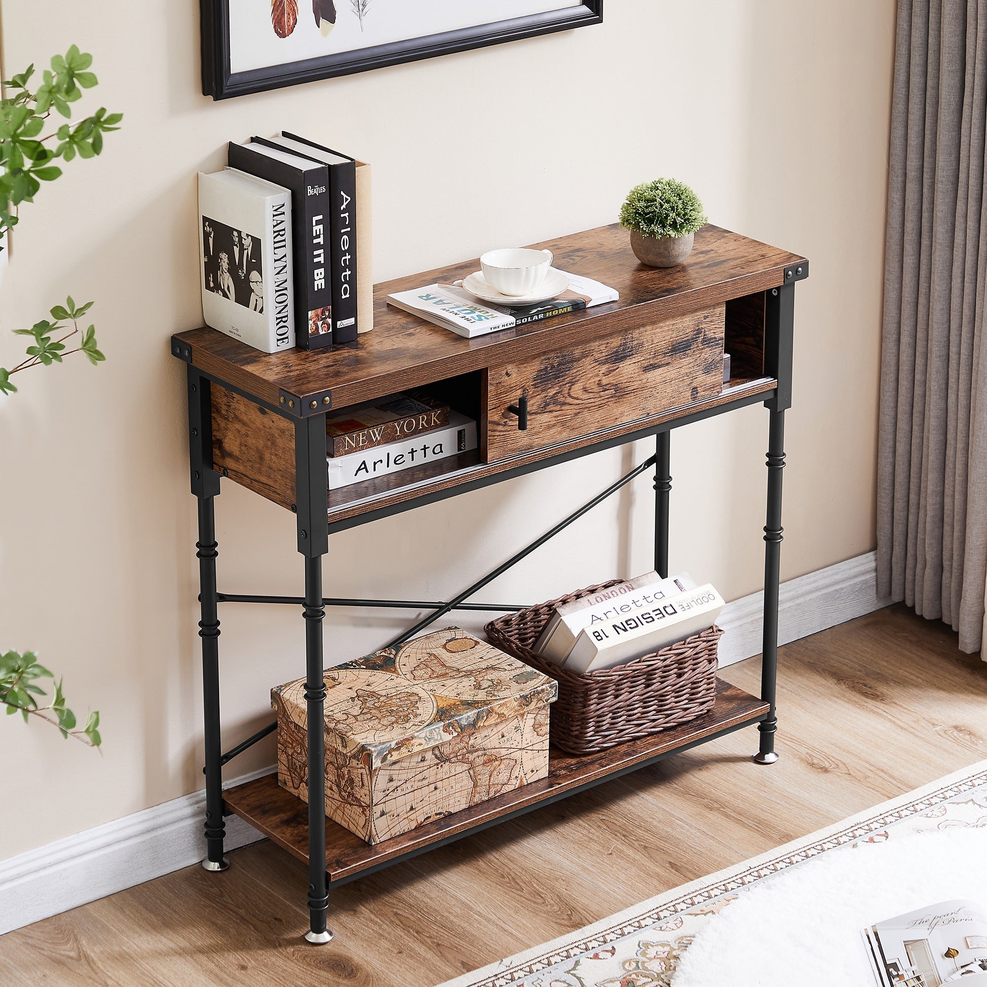 VECELO， Taomika Industrial Rustic Entryway/Console Sofa Table