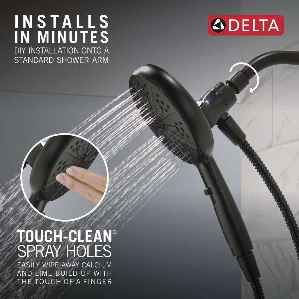 Delta 6-Spray Patterns 1.75 GPM 6.25 in. Wall Mount Handheld Shower Head with SureDock Magnetic in Matte Black 75613BL