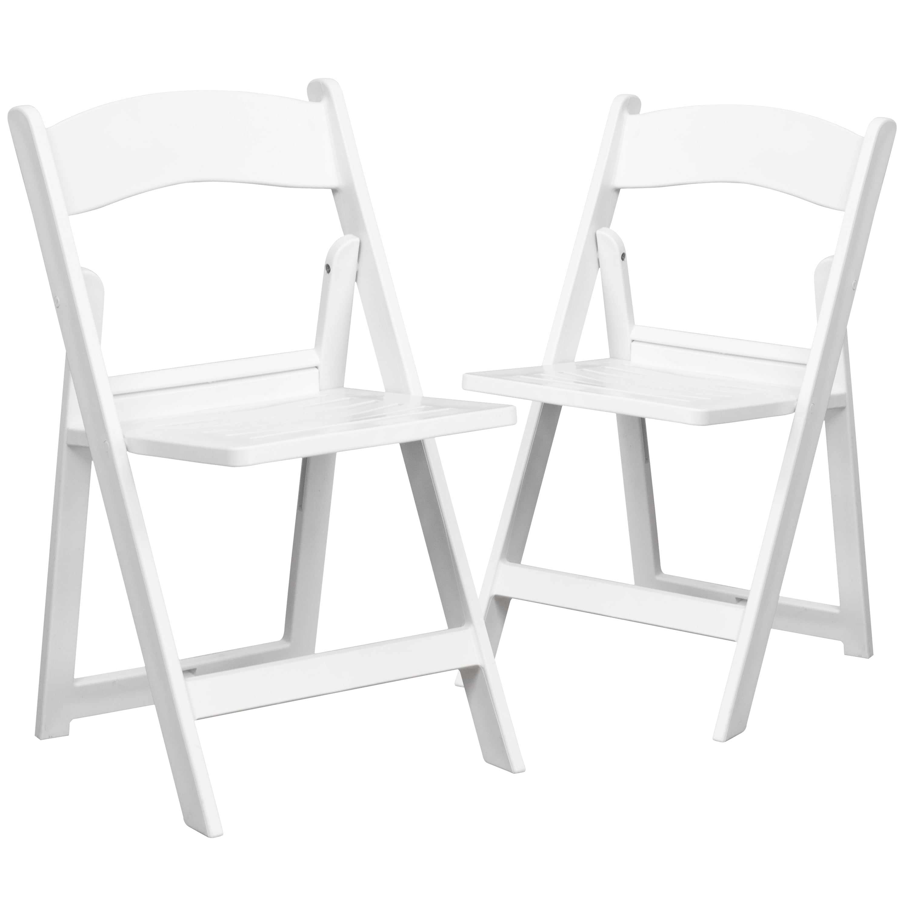 Emma + Oliver 2 Pack White Resin Slatted Party & Rental Folding Chair Indoor Outdoor