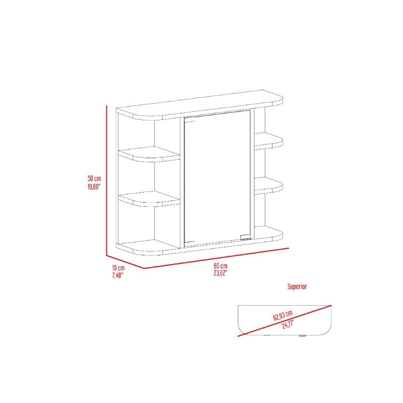 FM FURNITURE Valdez Medicine Cabinet With Six Shelves Light Gray Engineered Wood