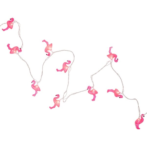 10ct Pink Flamingo Summer Patio String Light Set，7.25ft White Wire