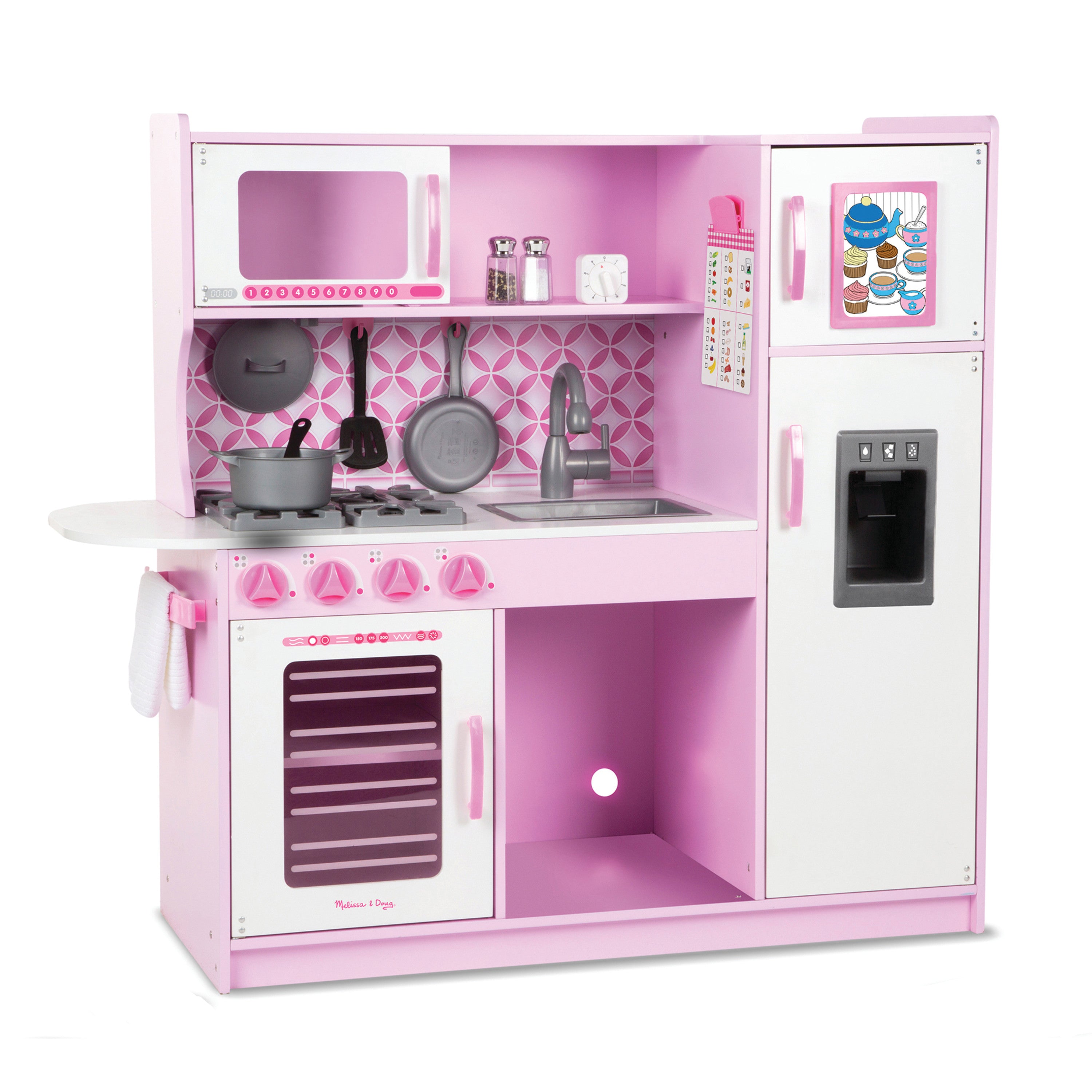 Melissa and Doug Wooden Chef’s Pretend Play Toy Kitchen With “Ice” Cube Dispenser – Cupcake Pink/White