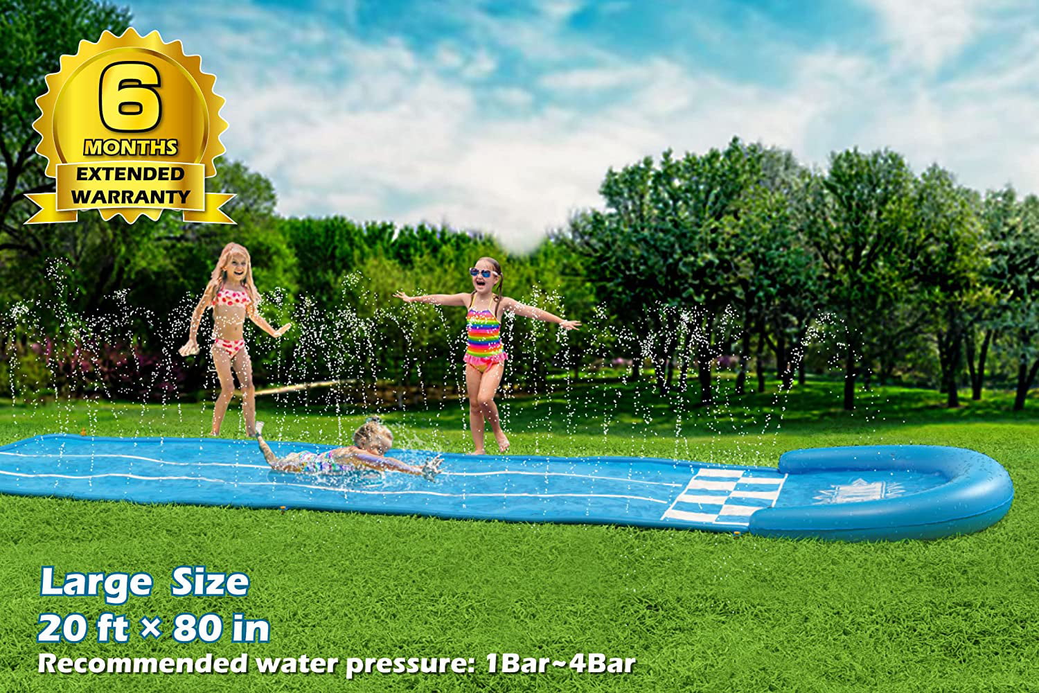 Lavinya Slip and Slide Outdoor Toy - Water Slide Slip n Slide for Children 20ft Extra Long with Sprinkler 3 Bodyboards With Double racing lanes Lawn Games Outdoor Splash Water Toys Fun Play