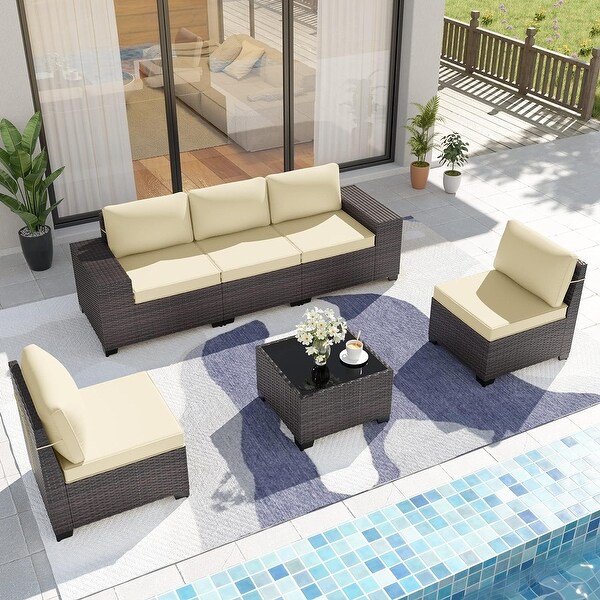 Kullavik Patio Furniture Set Sofa 6Piece Wicker Sectional Sofa Set，Outdoor Furniture Rattan Patio Sofa Conversation Set