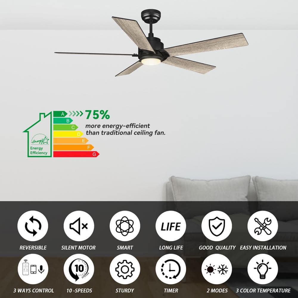 CARRO Aspen 56 in Dimmable LED IndoorOutdoor Black Smart Ceiling Fan with Light and Remote Works with AlexaGoogle Home