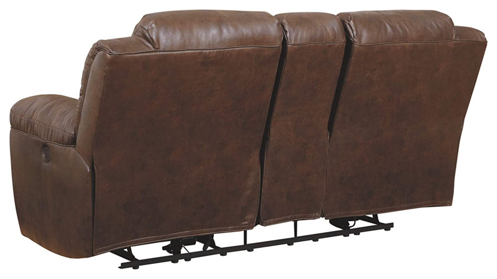 Comfortable Reclining Loveseat  Manual Design With Faux Leather Seat  Dark Brown   Contemporary   Loveseats   by Declusia  Houzz