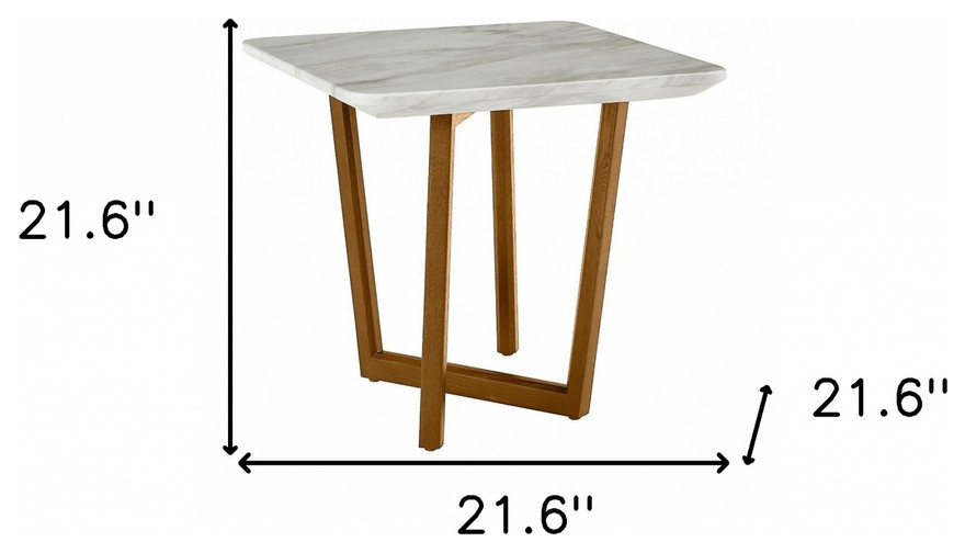 22 quotWalnut And White Faux Marble Square End Table   Transitional   Side Tables And End Tables   by HomeRoots  Houzz