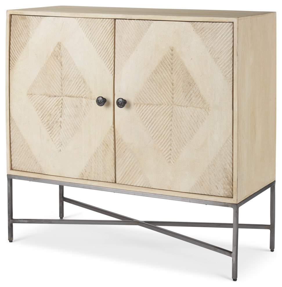 Hogarth Blonde Solid Wood With Silver Metal Frame Accent Cabinet   Transitional   Accent Chests And Cabinets   by Mercana  Houzz