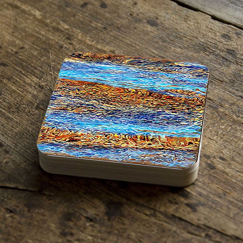 Beach Waves Coastal Wooden Cork Coasters Gift Set of 4 by Nature Wonders