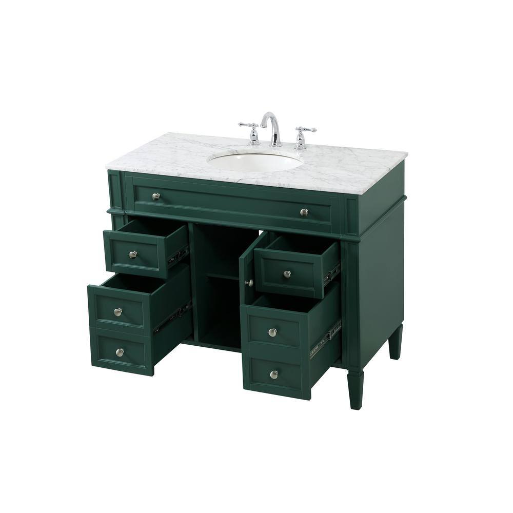 Simply Living 42 in. W x 21.5 in. D x 35 in. H Bath Vanity in Green with Carrara White Marble Top SL37626GN