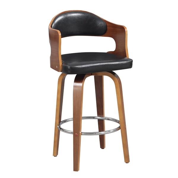 Wood and Faux Leather Mid-Century 27-Inch Swivel Counter Stool Set of 3