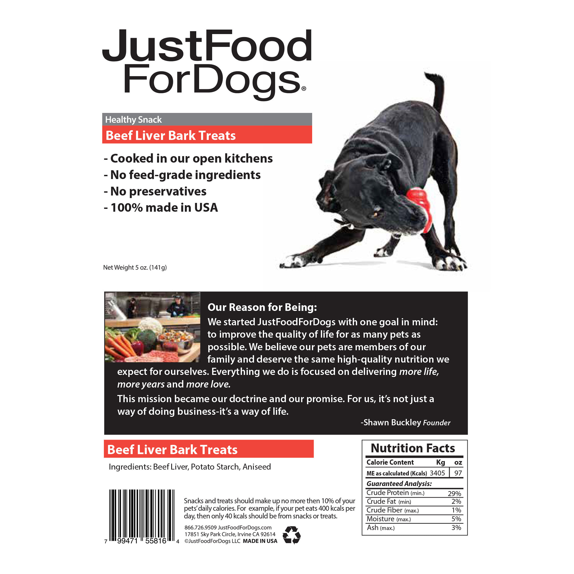 JustFoodForDogs Snacks Beef Liver Bark Dog Treats， 5 oz.