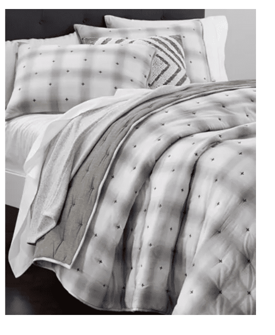 Martha Stewart Cotton Reversible Plaid Mist Quilted Pillow Sham -STANDARD - Gray