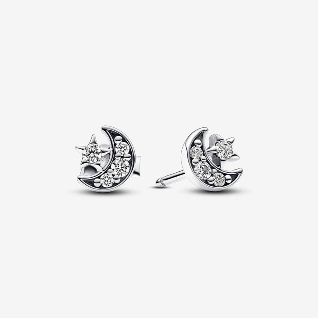 PANDORA  Sparkling Moon & Star Stud Earrings