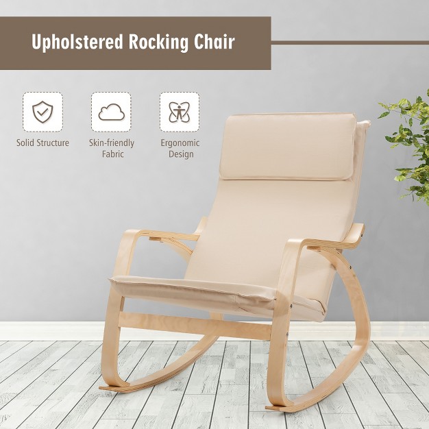 Costway Set Of 2 Bentwood Rocking Chair Relax Rocker Lounge Chair W fabric Cushion Gray Beige