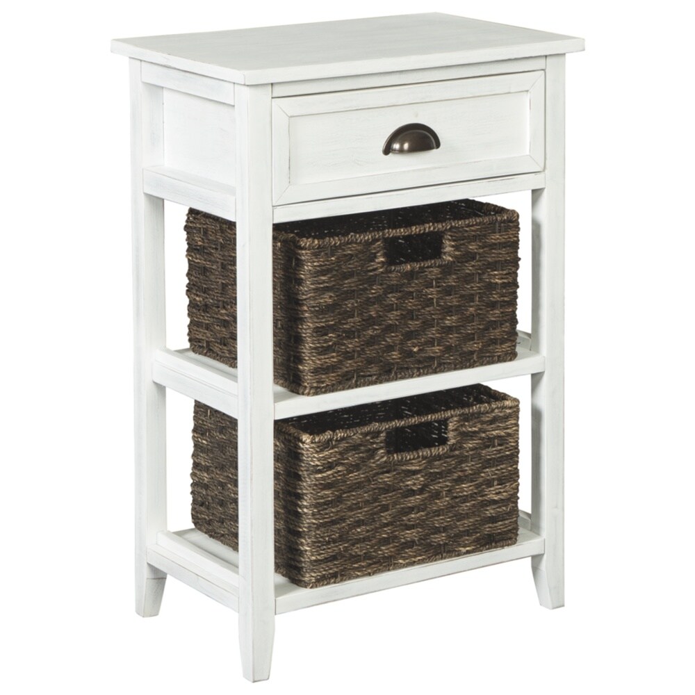 Oslember Casual White Accent Table with 2 Baskets