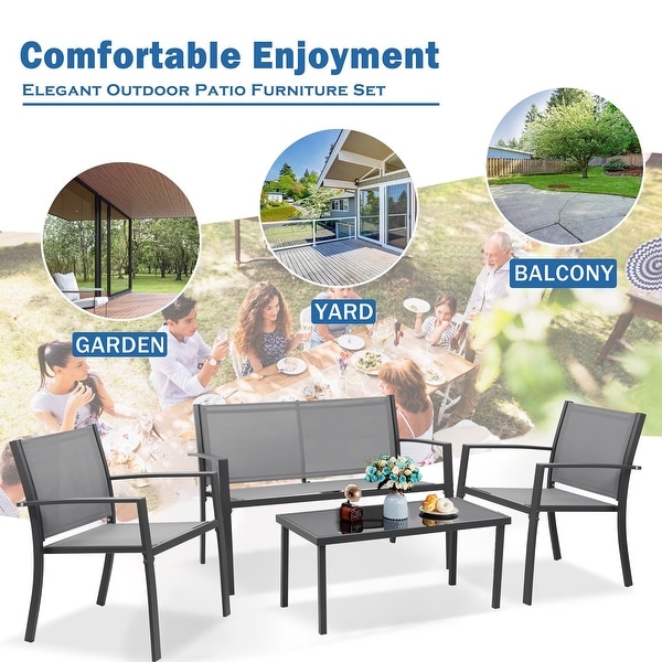 4Piece Outdoor Patio Textilene Bistro Set Conversation Set w/Loveseat