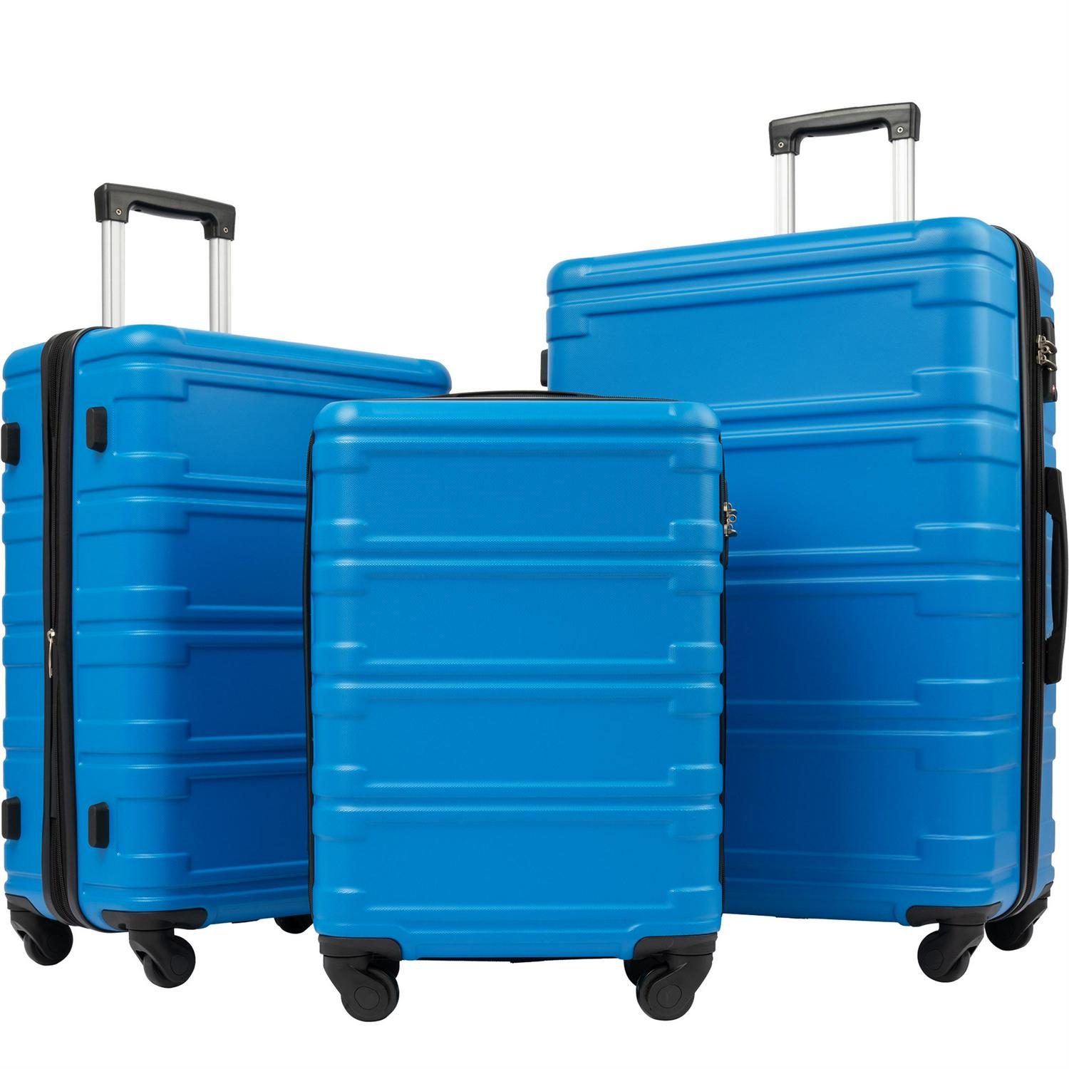 3 Piece Luggage Set， Lightweight Hardside Spinner Wheels Suitcase with TSA Lock， Blue (20/24/28)