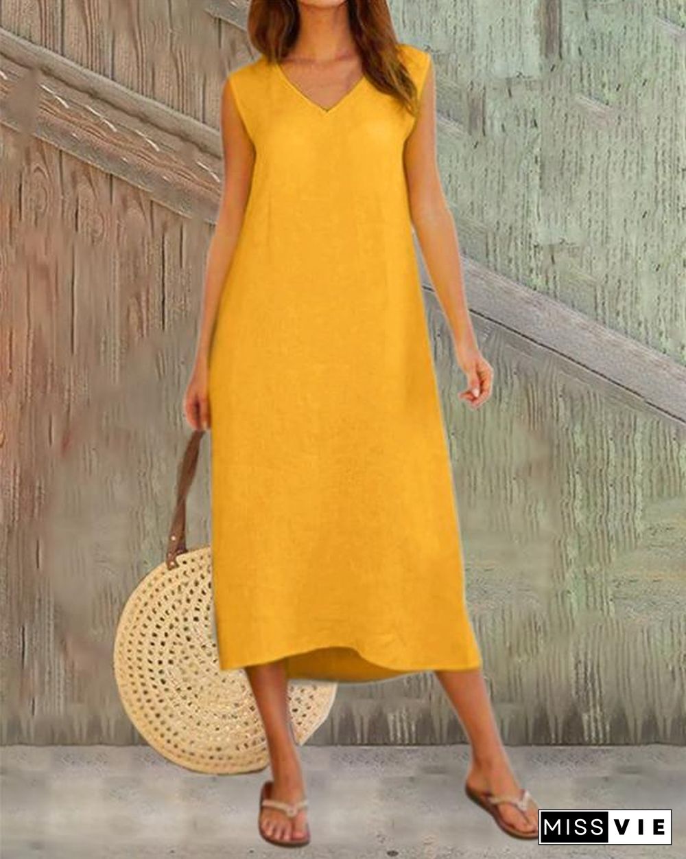 Solid Sleeveless Beach Holiday Daily Fashion Maxi Dresses