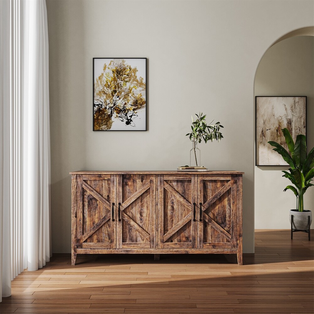 Freestanding Sideboard Storage Cabinet with 4 Doors and 4 Open Shelgves