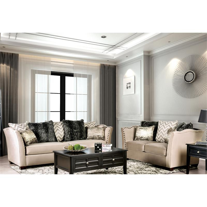 Furniture of America Keinisha Transitional Fabric Nailhead Loveseat in Beige   Transitional   Loveseats   by Homesquare  Houzz