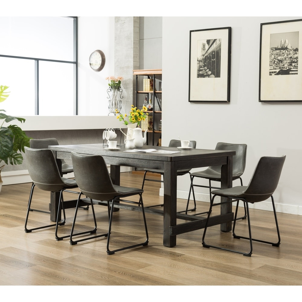 Roundhill Furniture Lotusville 7 piece Black Dining Table and Faux Leather Chairs Set