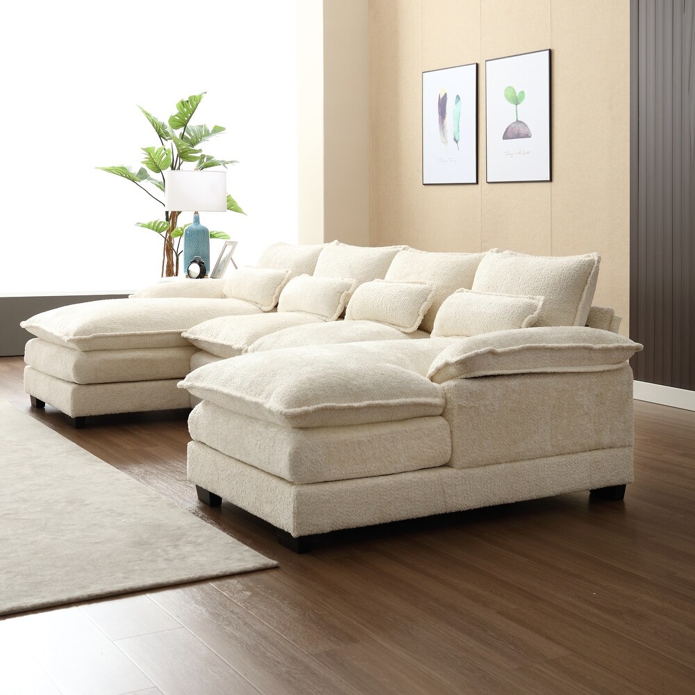 Beige Sectional Sofa Symmetrical Thick Cushion Reversible Recliner